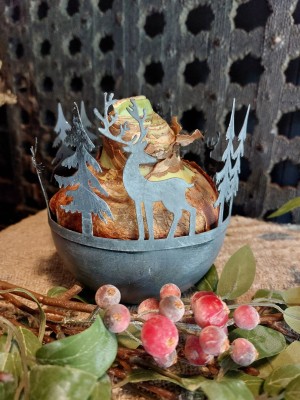 Metalen windlicht Kerstboom/Hert M