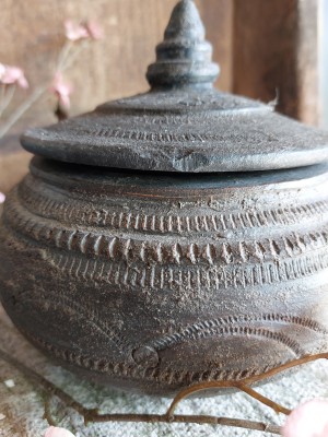 Handgemaakte aardewerk pot met deksel