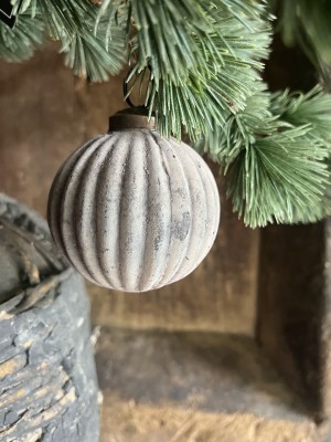 Kerstbal grey mat met ribbel